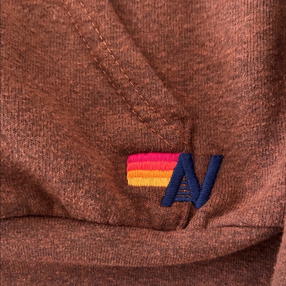 Aviator Nation 5 stripe cropped zip hoodie in espresso & chocolate - Picture 4 of 5